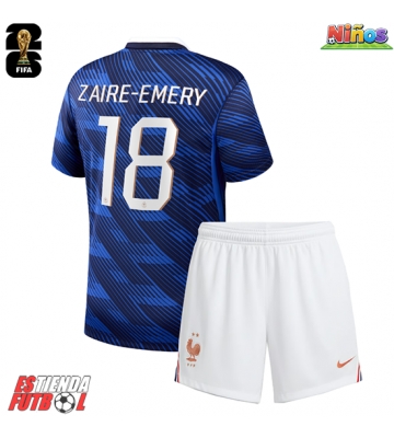 Francia Warren Zaire-Emery #18 Primera Equipación Niños Mundial 2026 Manga Corta (+ Pantalones cortos)